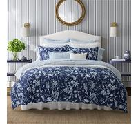 Laura Ashley - King Duvet Cover Set, Reversible Cotton Bedding Set, Includes Matching Sham(s) with Bonus Euro Sham(s) & Throw Pillow Covers (Branch Toile Blue, King)