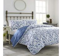 Laura Ashley- King Duvet Cover Set, Reversible Cotton Bedding Set, Includes Matching Sham(s) with Bonus Euro Sham(s) & Throw Pillow Covers (Elise Blue, King)