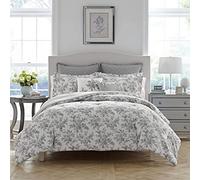 Laura Ashley- King Duvet Cover Set, Reversible Cotton Bedding Set, Includes Matching Sham(s) with Bonus Euro Sham(s) & Throw Pillow Covers (Annalise Floral Grey, King)