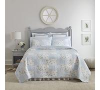 Laura Ashley - King Quilt Set, Cotton Reversible Bedding with Matching Shams, Bedroom Decor Ideal for All Seasons (Kenna Blue, King)
