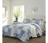 Laura Ashley - King Quilt Set, Reversible Cotton Bedding with Matching Shams, Farmhouse Inspired Home Decor (Paisley Printed Patchwork Blue, King)
