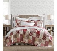 Laura Ashley - King Quilt Set, Reversible Cotton Bedding with Matching Shams, Patchwork Inspired Home Decor (Celina Patchwork Red, King)