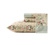Laura Ashley - King Sheet Set, Breathable Percale Cotton Bedding with Deep Pockets, Chic Home Decor, Oeko-Tex Certified (Serene Dream Brown, King)