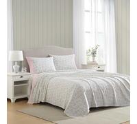 Laura Ashley - King Sheet Set, Breathable Percale Cotton Bedding with Matching Pillowcases, 200 Thread Count, Deep Pocket, Chic Room Essentials (Bonnie Pink, King)