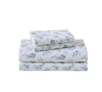 Laura Ashley - King Sheet Set, Cotton Flannel Bedding, Brushed for Extra Softness & Comfort (Audrey Blue, King)
