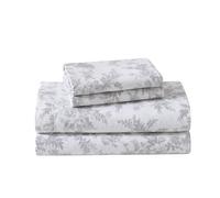 Laura Ashley - King Sheet Set, Cotton Flannel Bedding, Brushed for Extra Softness & Comfort (Vanessa Grey, King)