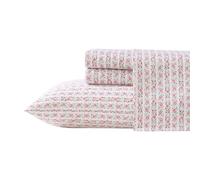 Laura Ashley - King Sheet Set, Super Soft Cotton Sateen Bedding Set with Matching Shams, Oeko-Tex Certified (Marta Stripe Pink, King)