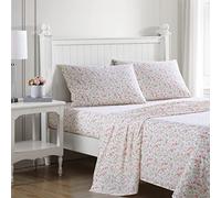 Laura Ashley - King Sheets, Cotton Percale Bedding Set, Lightweight & Breathable Home Decor (Norella Pink, King)
