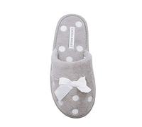Laura Ashley Ladies Dot Embroidered Soft Terry Plush Scuff Slippers Cool Grey