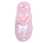 Laura Ashley Ladies Dot Embroidered Soft Terry Plush Scuff Slippers, Light Pink, X-Large