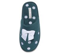 Laura Ashley Ladies Dot Embroidered Soft Terry Plush Scuff Slippers, Medium