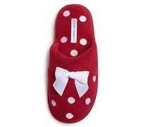 Laura Ashley Ladies Embroidered Soft Terry Scuff Slipper, Red, M