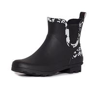 Laura Ashley Ladies Mid Cut Ankle Height Rubber Rain Boots, Lightweight Waterproof Booties for Women, Black Floral, 6 UK