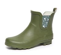 Laura Ashley Ladies Mid Cut Ankle Height Rubber Rain Boots, Lightweight Waterproof Booties for Women, Army Green Petals, 7 UK