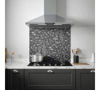 Laura Ashley Lisette Charcoal Silhouette Floral Self-Adhesive Glass Splashback, (H)750mm (W)900mm (T)6mm