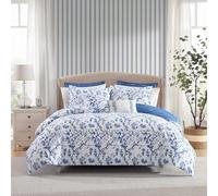 Laura Ashley Luxury Ultra Soft Comforter, All Season Bedding Set, Stylish Delicate Design for Home Décor, Cotton, Blue, Queen