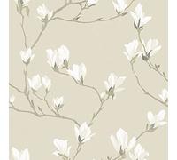 Laura Ashley Magnolia Grove Wallpaper - Natural - 10m