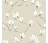 Laura Ashley Magnolia Grove Neutral Floral Smooth Wallpaper 113353