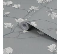 Laura Ashley Magnolia Grove Slate Floral Smooth Wallpaper Sample
