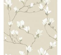 Laura Ashley Magnolia Grove Wallpaper - Natural - 10m