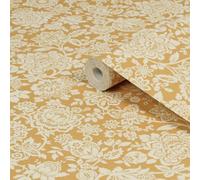 Laura Ashley Midnight Palace Pale Ochre Yellow Trailing Laurissa Patterned Smooth Wallpaper