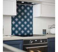 Laura Ashley Midnight Seaspray Wicker Geometric Self-Adhesive Glass Splashback, (H)750mm (W)600mm (T)6mm