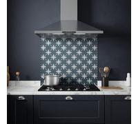 Laura Ashley Midnight Seaspray Wicker Geometric Self-Adhesive Glass Splashback, (H)750mm (W)900mm (T)6mm