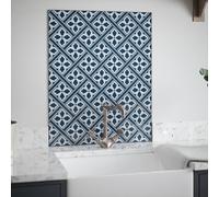 Laura Ashley Mr Jones Midnight Seaspray Geometric Self-Adhesive Glass Splashback, (H)750mm (W)600mm (T)6mm