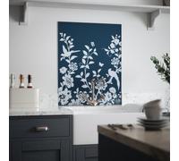 Laura Ashley Oriental Garden Midnight Seaspray Floral Print Glass Splashback, (H)750mm (W)600mm (T)6mm
