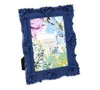 Laura Ashley Ornate Textured Hand-Crafted Resin Picture Frame with Easel & Hook for Tabletop & Wall Display, Decorative Floral Design Home Décor, Photo Gallery, Art, More (5x7, Navy)