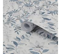 Laura Ashley Parterre Off White & Seaspray Damask Smooth Wallpaper Sample