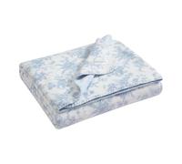 Laura Ashley - Plush Throw Blanket, 50x70, Soft and Warm with a Lightweight Feel, Reversible Floral and Stripe Design, Bedford Blue