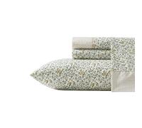 Laura Ashley - Queen Sheet Set, Breathable Percale Cotton Bedding with Deep Pockets, Chic Home Decor, Oeko-Tex Certified (Tierney Green, Queen)