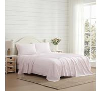 Laura Ashley - Queen Sheet Set, Crisp & Cool Cotton Percale Bedding for Year Round Comfort, Deep Pocket, Bed Sheets with Matching Pillowcases (Little Ditsy Pink)