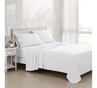 Laura Ashley- Queen Sheet Set, Luxury Sateen Cotton Bedding, 800 Thread Count, Soft & Smooth Home Decor (Solid White, Queen)