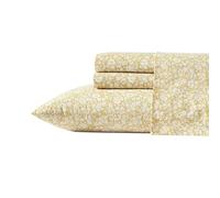 Laura Ashley - Queen Sheets, Cotton Percale Bedding Set, Lightweight & Breathable Home Decor, Oeko-Tex Certified (Heirloom Ditzy Gold, Queen)