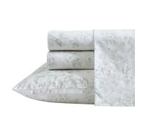 Laura Ashley - Queen Sheets, Cotton Percale Bedding Set, Lightweight & Breathable Home Decor (Toile Delight Green, Queen)