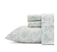 Laura Ashley - Queen Sheets, Soft Sateen Cotton Bedding Set - Sleek, Smooth, & Breathable Home Decor (Rena Teal, Queen)