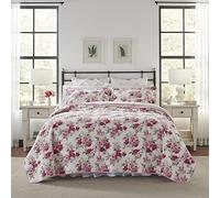 Laura Ashley Quilt Set-100, Reversible, Lightweight & Breathable Bedding, Pre-Washed for Added Softness, Cotton, Pink, Queen