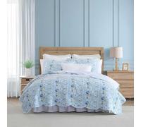 Laura Ashley - Quilt Set, Super Soft Bedding with Matching Sham, Scalloped Edge Design (Peony Garden Blue, King)