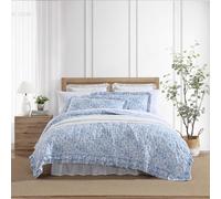 Laura Ashley - Quilt Set, Super Soft Bedding with Matching Shams, Casual Home Decor (Quartet Ruffled Blue, King)