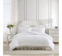 Laura Ashley Reversible Bedding Set with Matching Shams, Home Decor, Microfiber, Eyelet Ruffle White, Queen