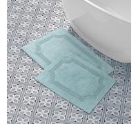 Laura Ashley - Reversible Cotton Bath Mat, Premium Bathroom Décor, Machine Washable Bathroom Rug, Highly Absorbent, 17"x24"/20"x32" 2-Piece Set, Aqua