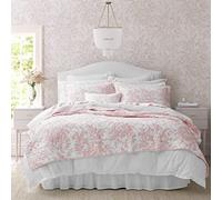 Laura Ashley Reversible Cotton Bedding with Matching Sham, Lightweight Home Decor for All Seasons, Bedford Pink, Twin