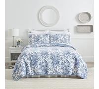 Laura Ashley Reversible Cotton Bedding with Matching Sham, Lightweight Home Decor for All Seasons, Polyester, Bedford Delft Blue, Twin