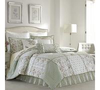 Laura Ashley Reversible Cotton Bedding with Matching Shams & Bedskirt, Stylish Home Decor for All Seasons, Sage, Full