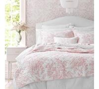 Laura Ashley Reversible Cotton Bedding with Matching Shams, Lightweight Home Decor for All Seasons, Bedford Pink, Queen