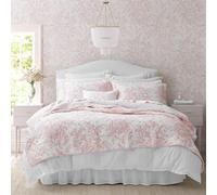 Laura Ashley Reversible Cotton Bedding with Matching Shams, Lightweight Home Decor for All Seasons, Bedford Pink, Queen