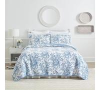 Laura Ashley Home Reversible Cotton Bedding with Matching Shams, Lightweight Home Decor for All Seasons, Bedford Delft Blue, Queen