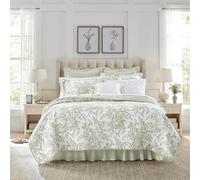 Laura Ashley Reversible Cotton Bedding with Matching Shams, Lightweight Home Decor for All Seasons, Polyester, Green/White, Queen